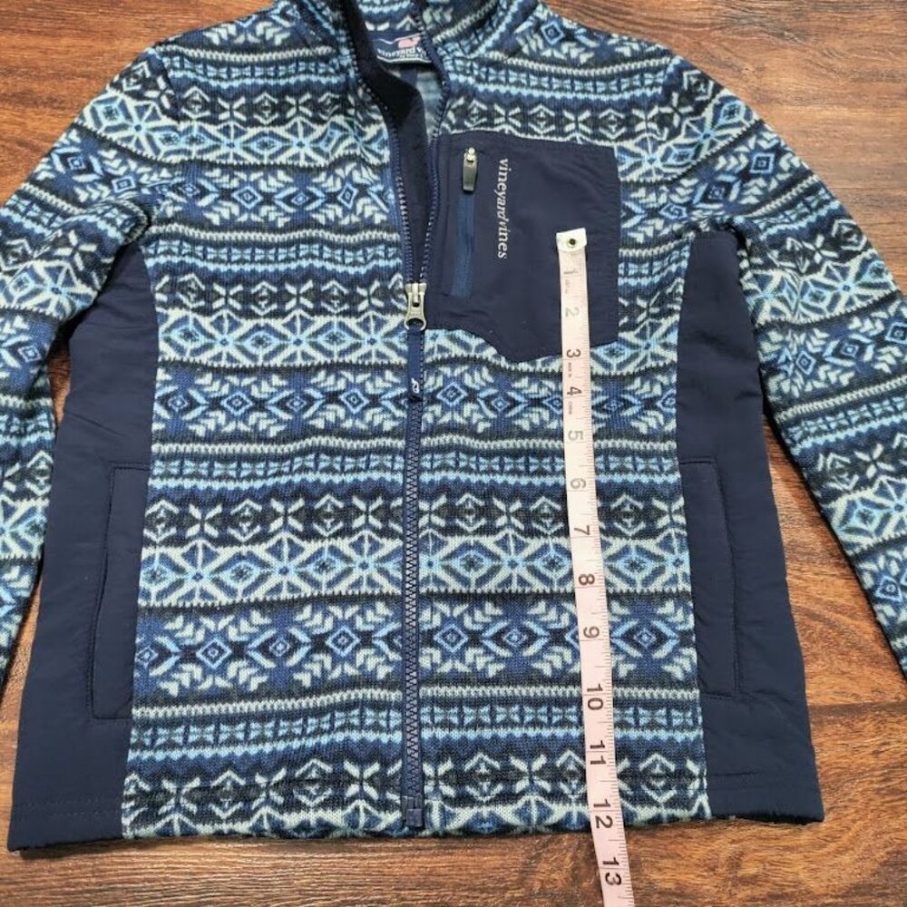 Vineyard Vines Kids Fleece Baselayer Printed Fair Isle Full Zip Sweater Blue 7 - Picture 8 of 9